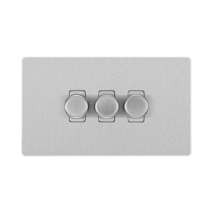 BG Evolve Brushed Steel 3G Dimmer Switch PCDBS83W – front view