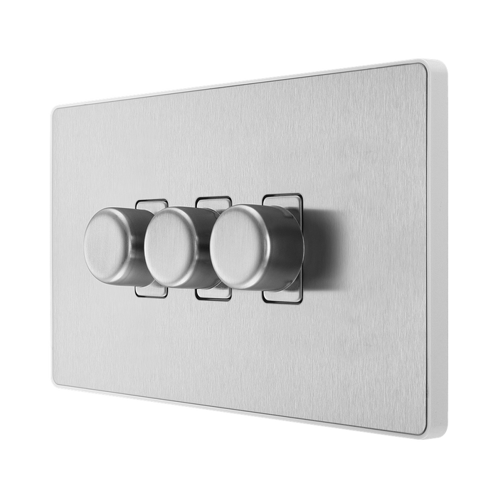 BG Evolve Brushed Steel 3G Dimmer Switch PCDBS83W – angled view
