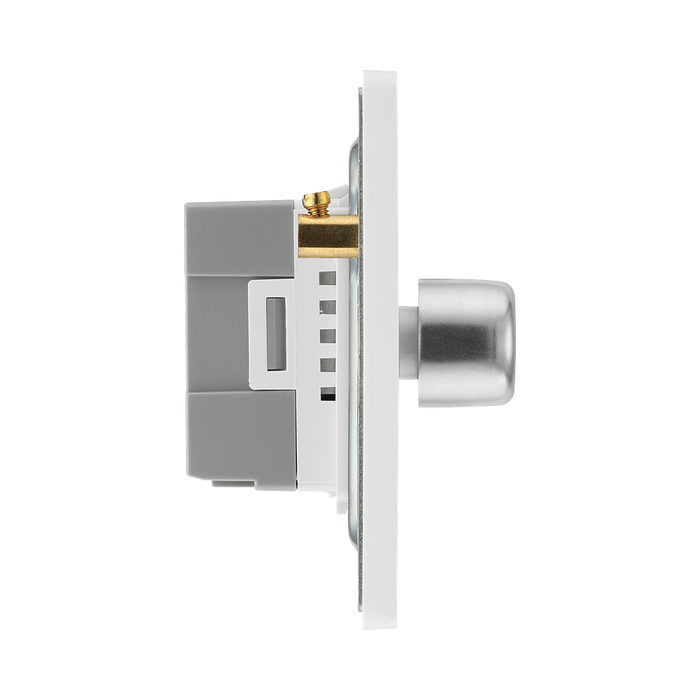 BG Evolve Brushed Steel 3G Dimmer Switch PCDBS83W – side view