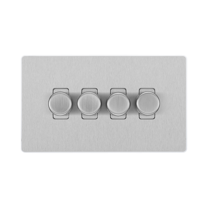 BG Evolve Brushed Steel 4G Dimmer Switch PCDBS84W – front view
