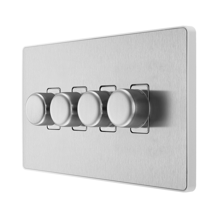 BG Evolve Brushed Steel 4G Dimmer Switch PCDBS84W – angled view