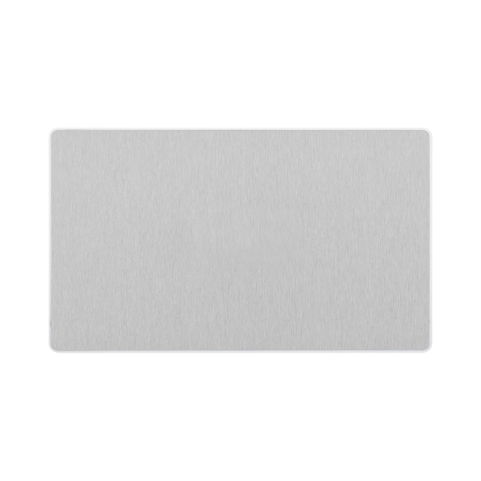Angled view of BG Evolve Brushed Steel Double Blank Plate