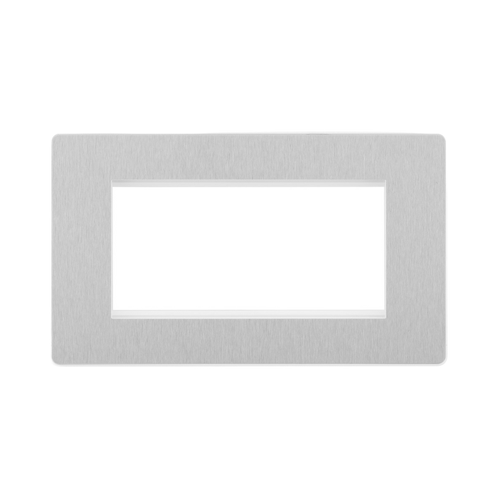 Angled view of BG Evolve Brushed Steel 4G Euro Module Plate