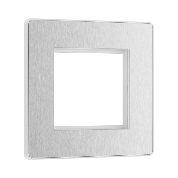 Front view of BG Evolve Brushed Steel 2G Euro Module Plate