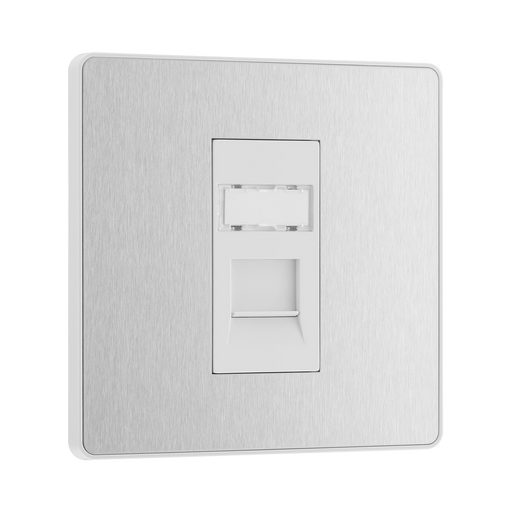 Front view of BG Evolve Brushed Steel RJ45 Cat5E Data Outlet