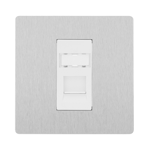 Angled view of BG Evolve Brushed Steel RJ45 Cat5E Data Outlet