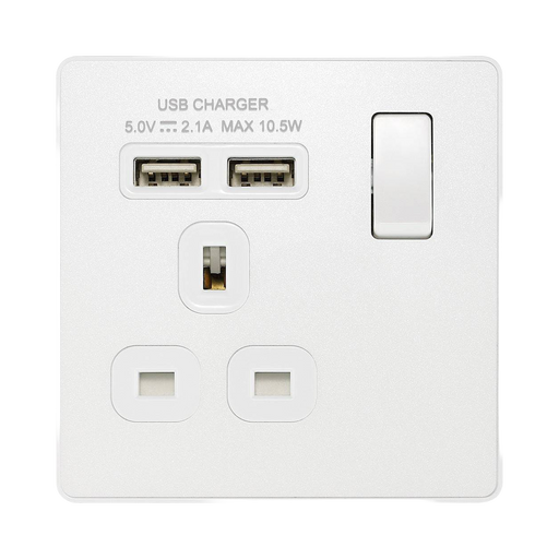BG Evolve Pearl White 13A Single USB Socket PCDCL21U2W