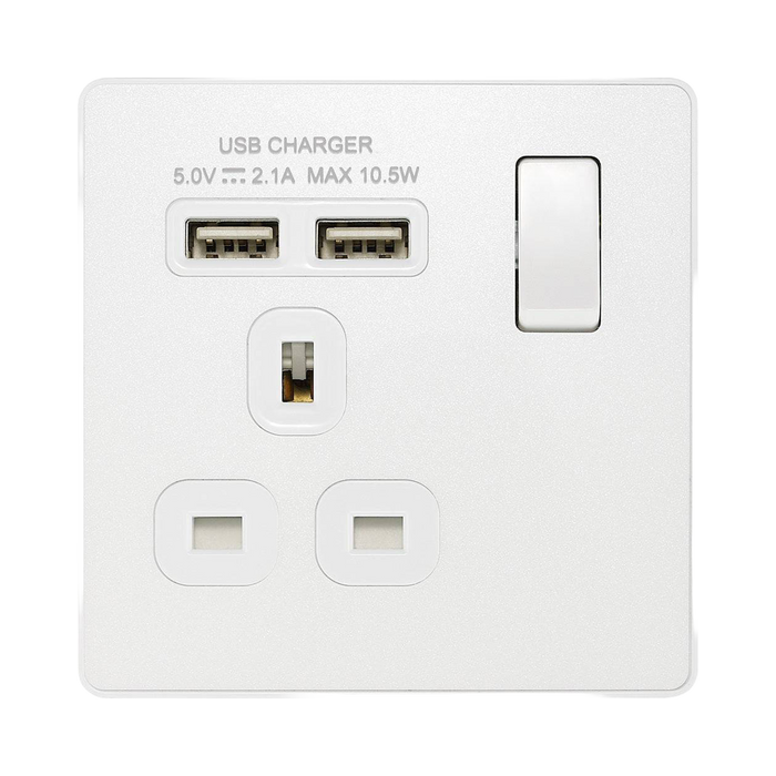 BG Evolve Pearl White 13A Single USB Socket PCDCL21U2W