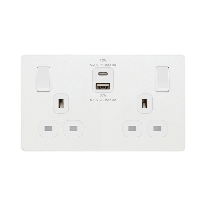 BG Evolve Pearl White 13A Double USB Socket with 45W A+C Ports PCDCL22UAC45W