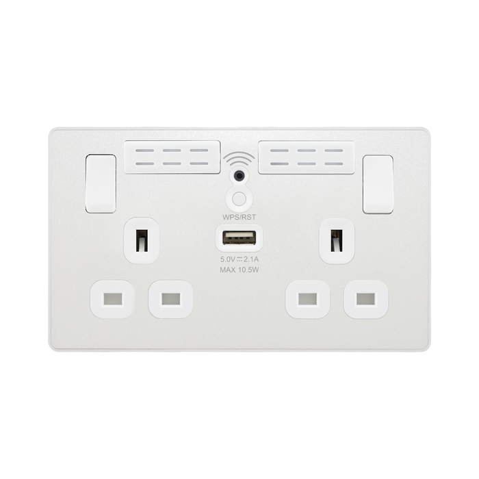 BG Evolve Pearl White WiFi Extender with 13A double USB Socket PCDCL22UWRW