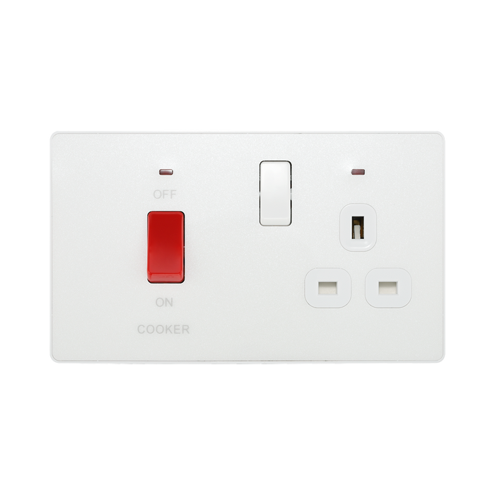 BG Evolve Pearl White 45A Cooker Switch with double pole switch and LED PCDCL70W