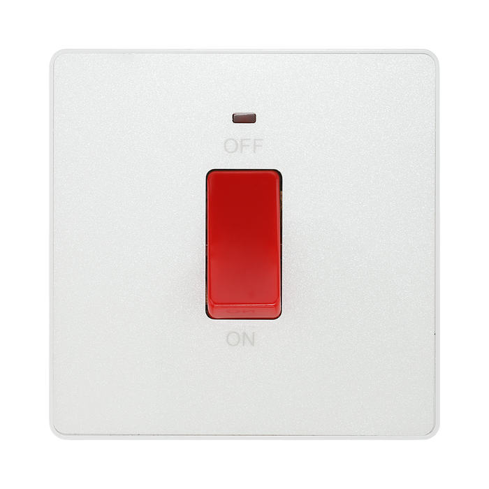 BG Evolve Pearl White 45A double pole switch with LED PCDCL74W
