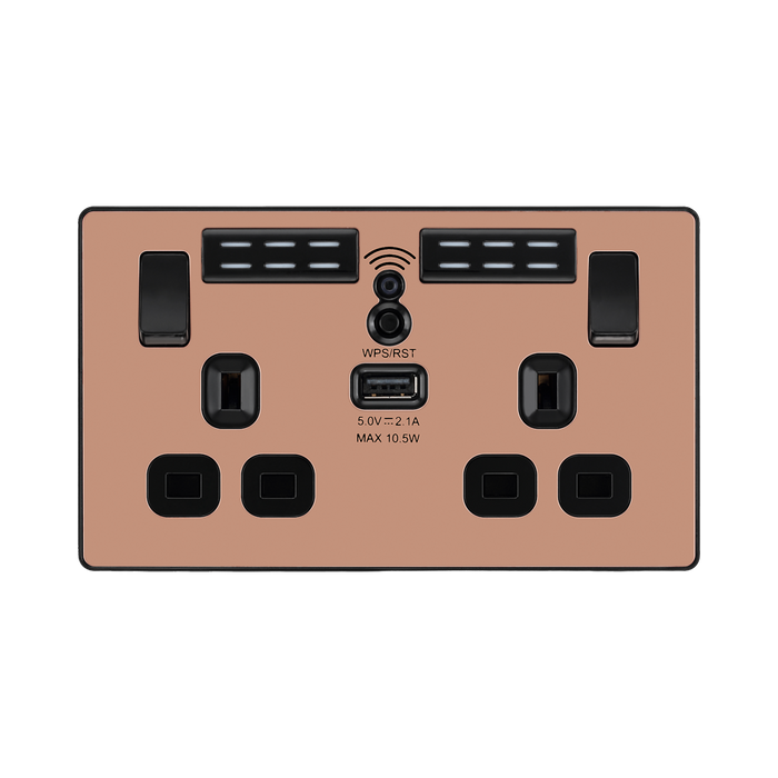 BG Evolve Polished Copper Wi-Fi Extender with 13A Double USB Socket PCDCP22UWRB
