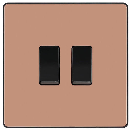 Front view of BG Evolve Polished Copper 2G Intermediate Light Switch PCDCP2GINTB