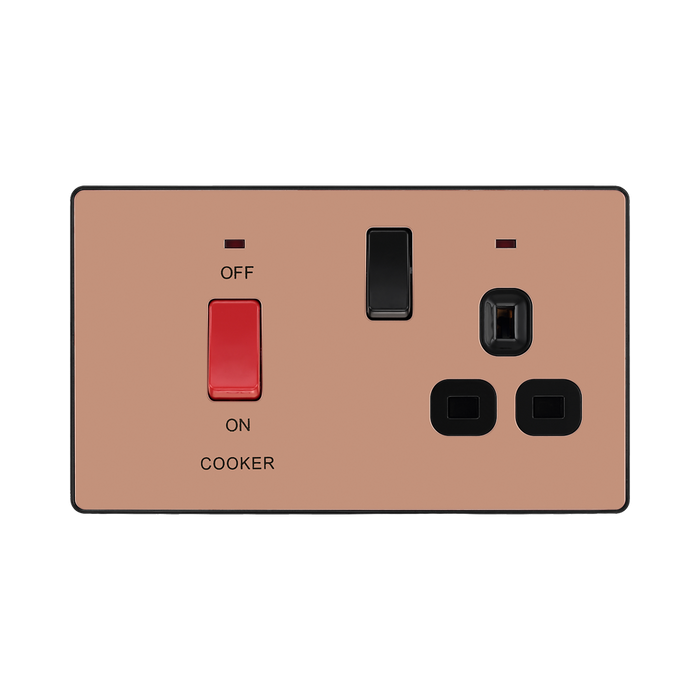 BG Evolve Polished Copper 45A Cooker Control Unit with Double Pole Switch and LED PCDCP70B
