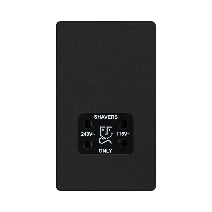 BG Evolve Matt Black Dual Voltage Shaver Socket PCDMB20B – straight-on front view