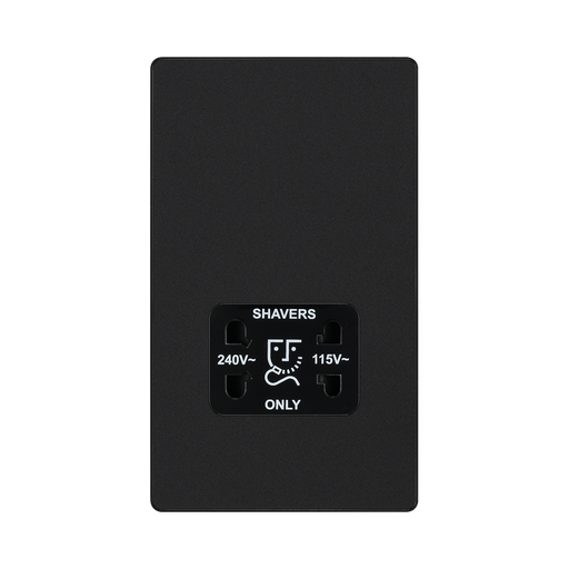 BG Evolve Matt Black Dual Voltage Shaver Socket PCDMB20B – straight-on front view