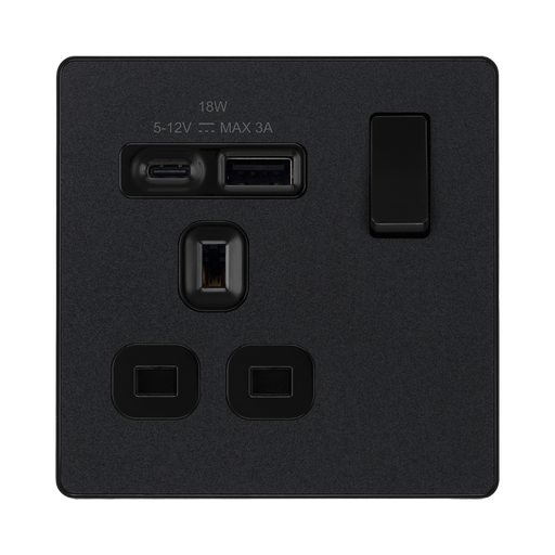 BG Evolve Matt Black 13A A+C USB Socket PCDMB21UAC18B