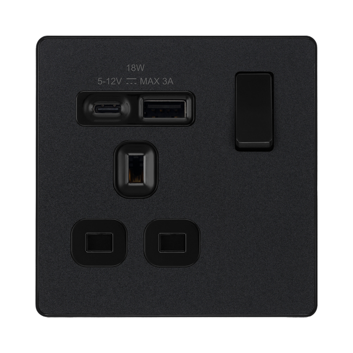 BG Evolve Matt Black 13A A+C USB Socket PCDMB21UAC18B