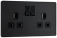 Left angled view of BG Evolve matt black 13A double socket PCDMB22B