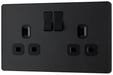 Right angled view of BG Evolve matt black 13A double socket PCDMB22B