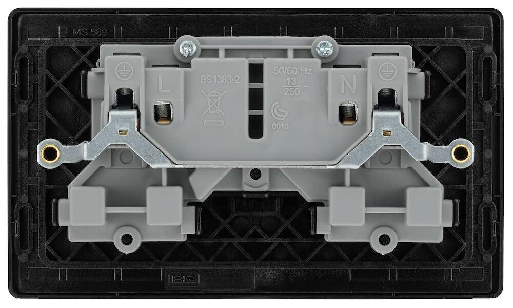 Rear view of BG Evolve matt black 13A double socket PCDMB22B