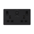 BG Evolve Matt Black 13A Double USB Socket with 22W A+C Ports PCDMB22UAC22B