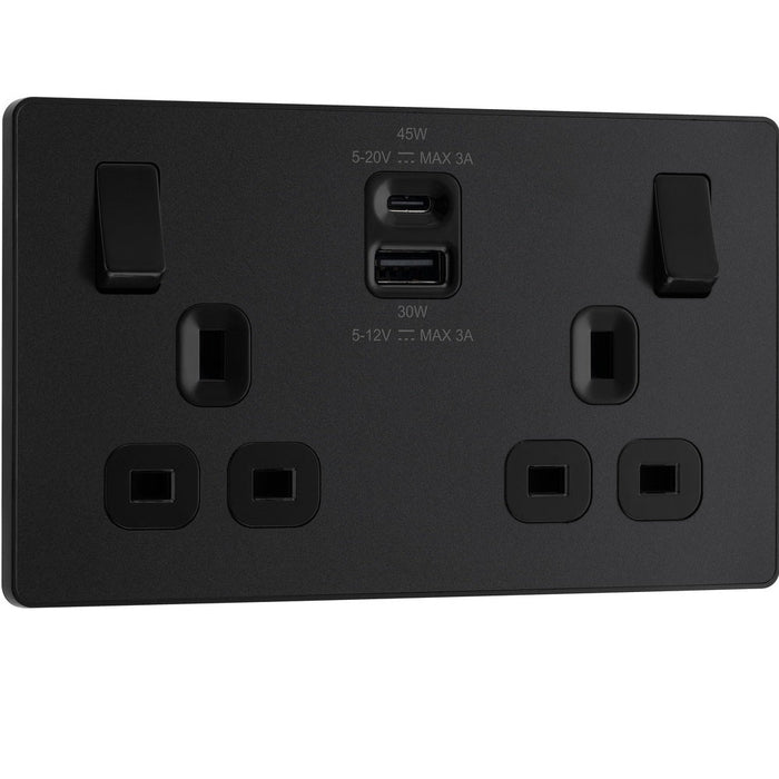 BG Evolve Matt Black 13A Double USB Socket with 45W A+C Ports PCDMB22UAC45B - view 2