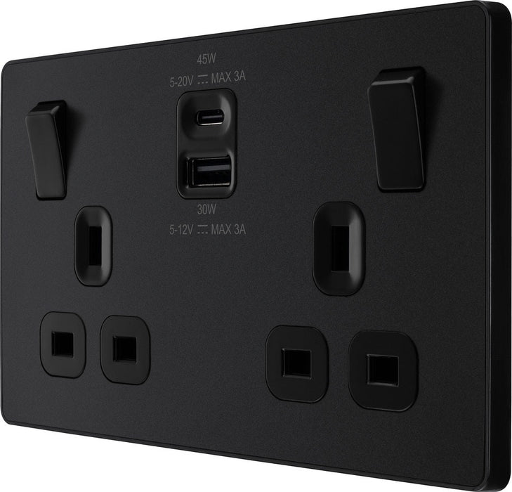 BG Evolve Matt Black 13A Double USB Socket with 45W A+C Ports PCDMB22UAC45B - view 3