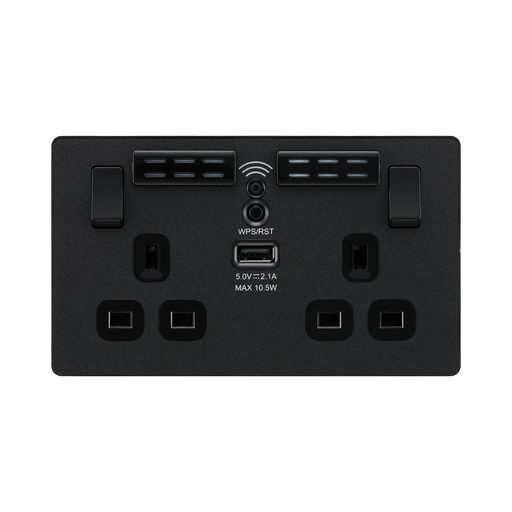 BG Evolve Matt Black WiFi Extender with 13A double USB Socket PCDMB22UWRB