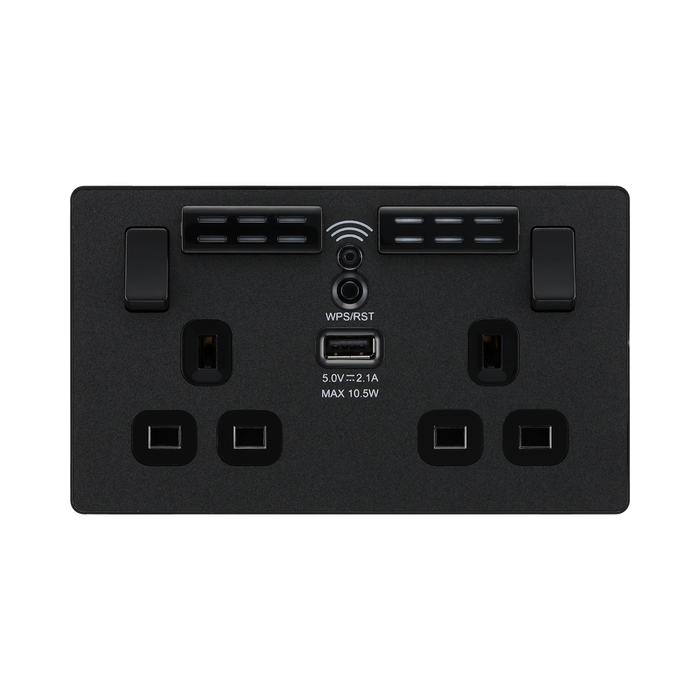 BG Evolve Matt Black WiFi Extender with 13A double USB Socket PCDMB22UWRB