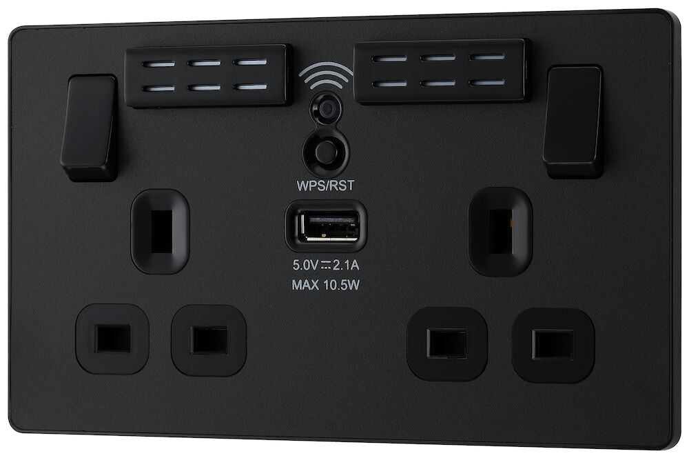 BG Evolve Matt Black WiFi Extender with 13A double USB Socket PCDMB22UWRB - view 3