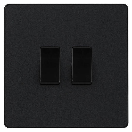 Front view of BG Evolve Matt Black 2G Intermediate Light Switch PCDMB2GINTB