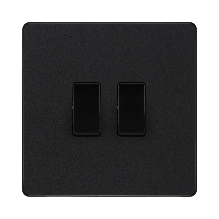 BG Evolve Matt Black 2G 2W Light Switch PCDMB42B