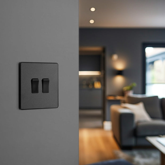 BG Evolve Matt Black 2G 2W Light Switch PCDMB42B - view 5