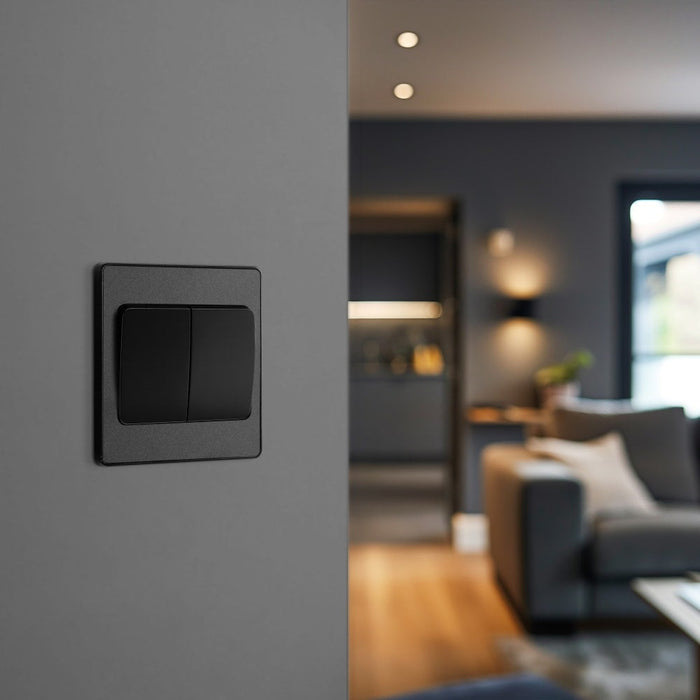 BG Evolve Matt Black 2G 2W Wide Rocker Light Switch PCDMB42WB - view 6