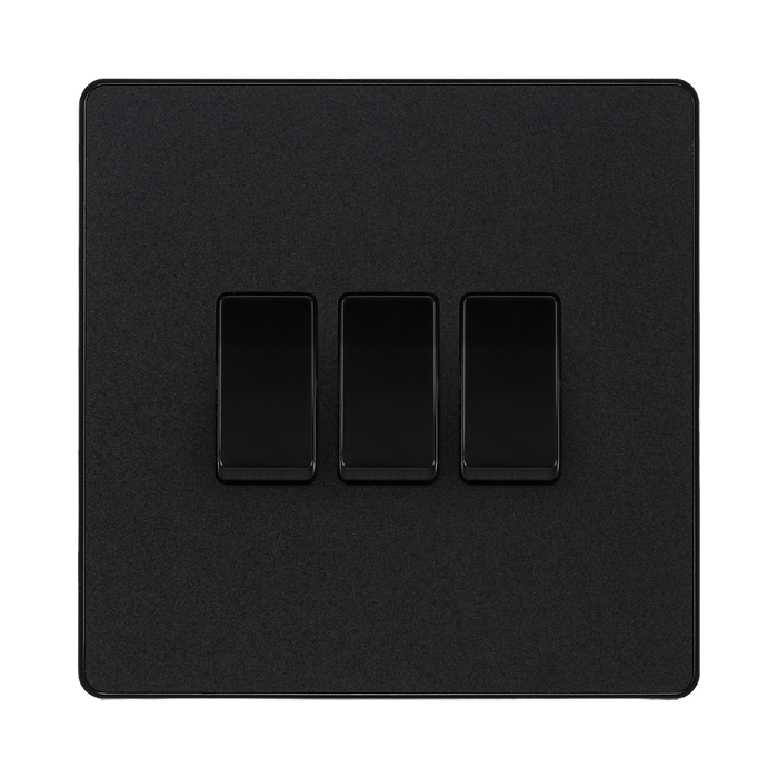 BG Evolve Matt Black 3G 2W Light Switch PCDMB43B