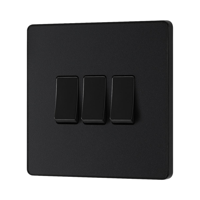 BG Evolve Matt Black 3G 2W Light Switch PCDMB43B - view 3