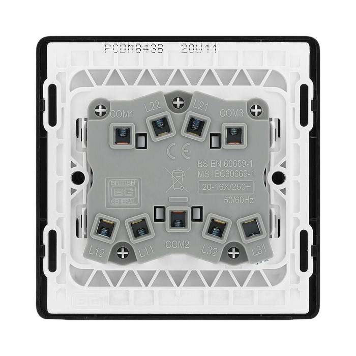 BG Evolve Matt Black 3G 2W Light Switch PCDMB43B - view 4