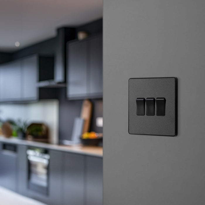 BG Evolve Matt Black 3G 2W Light Switch PCDMB43B - view 5