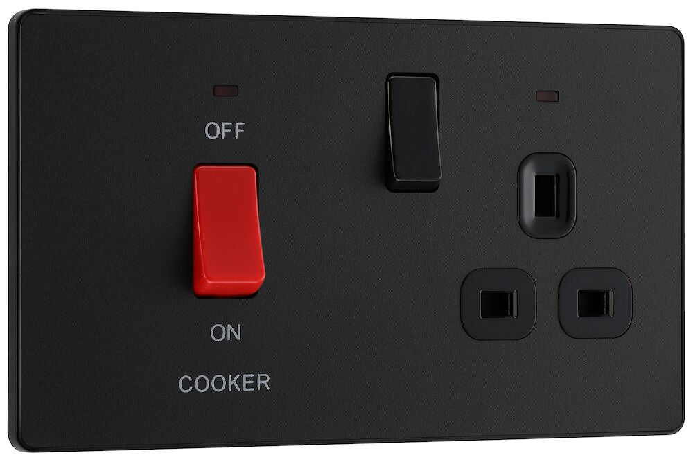 BG Evolve Matt Black 45A Cooker Switch with double pole switch and LED PCDMB70B - view 2