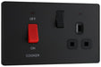 BG Evolve Matt Black 45A Cooker Switch with double pole switch and LED PCDMB70B - view 2