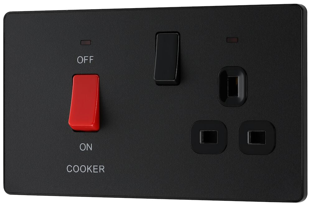 BG Evolve Matt Black 45A Cooker Switch with double pole switch and LED PCDMB70B - view 3