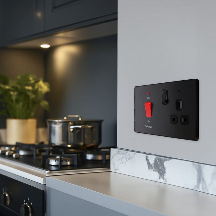 BG Evolve Matt Black 45A Cooker Switch with double pole switch and LED PCDMB70B - view 5