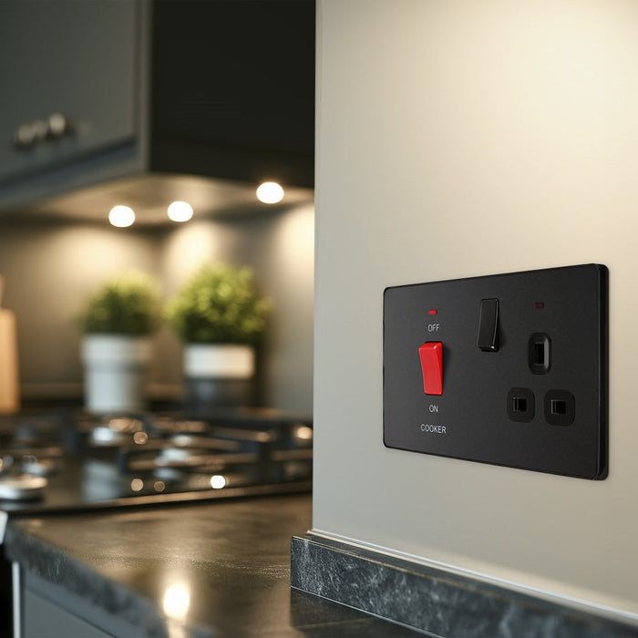 BG Evolve Matt Black 45A Cooker Switch with double pole switch and LED PCDMB70B - view 7