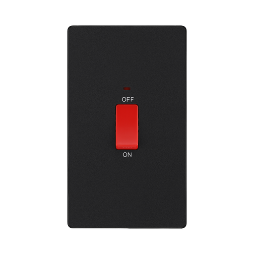 BG Evolve Matt Black 45A double pole switch with LED PCDMB72B