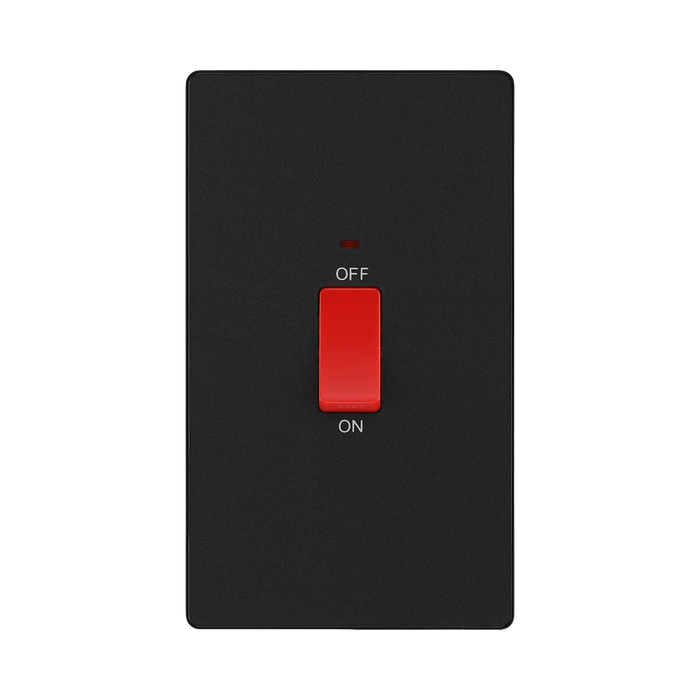 BG Evolve Matt Black 45A double pole switch with LED PCDMB72B