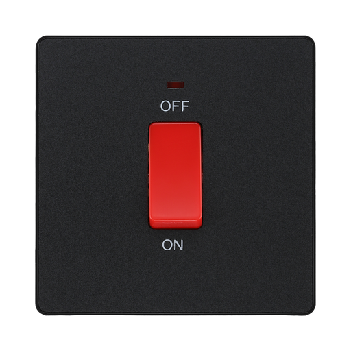 BG Evolve Matt Black 45A double pole switch with LED PCDMB74B