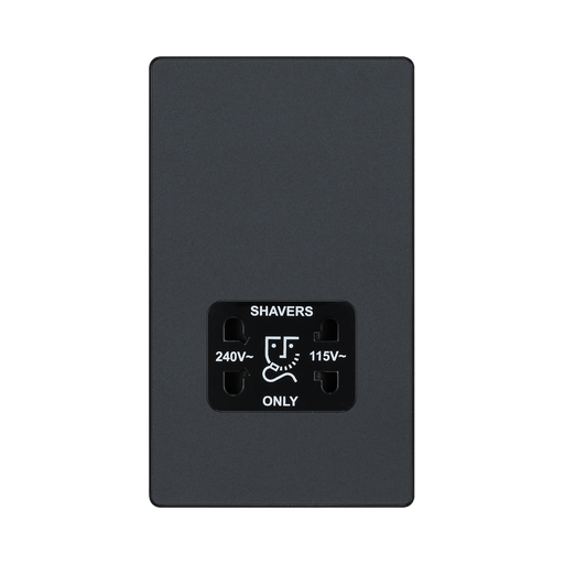 BG Evolve Matt Grey Dual Voltage Shaver Socket PCDMG20B – straight-on front view