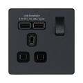 BG Evolve Matt Grey 13A Single USB Socket PCDMG21U2B